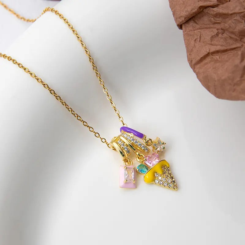 Multicolour Love Bow Combination Pendant Necklace