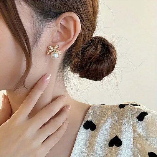 Trendy Pearl Bow Earrings