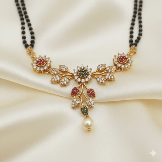 Elegant Gold Plated Ad Stone Mangalsutra With Earrings