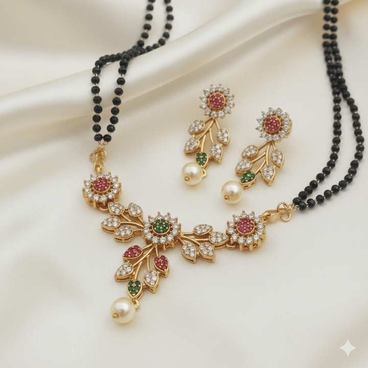 Elegant Gold Plated Ad Stone Mangalsutra With Earrings