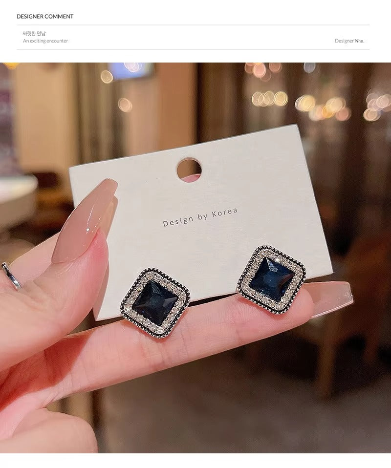 Blue Zircon Square Earrings