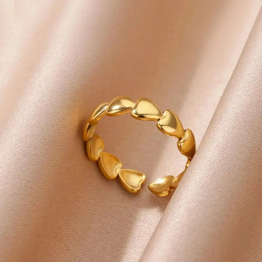 Anti-TarnishLeaf Hearts Ring