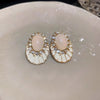 Milky White Drip Oil Opal & Stones Studded O-shaped Earrings