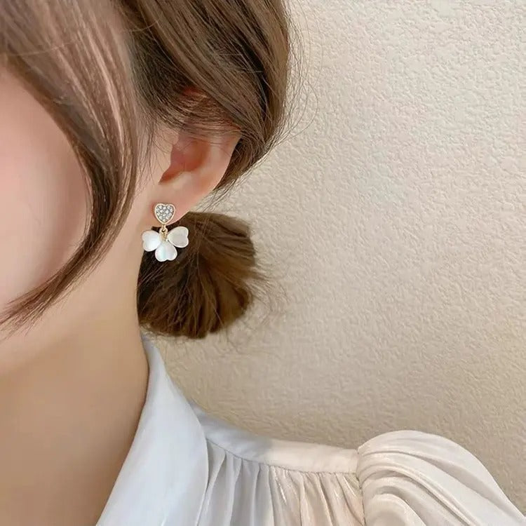 Opal Heart Clover Drop Earrings