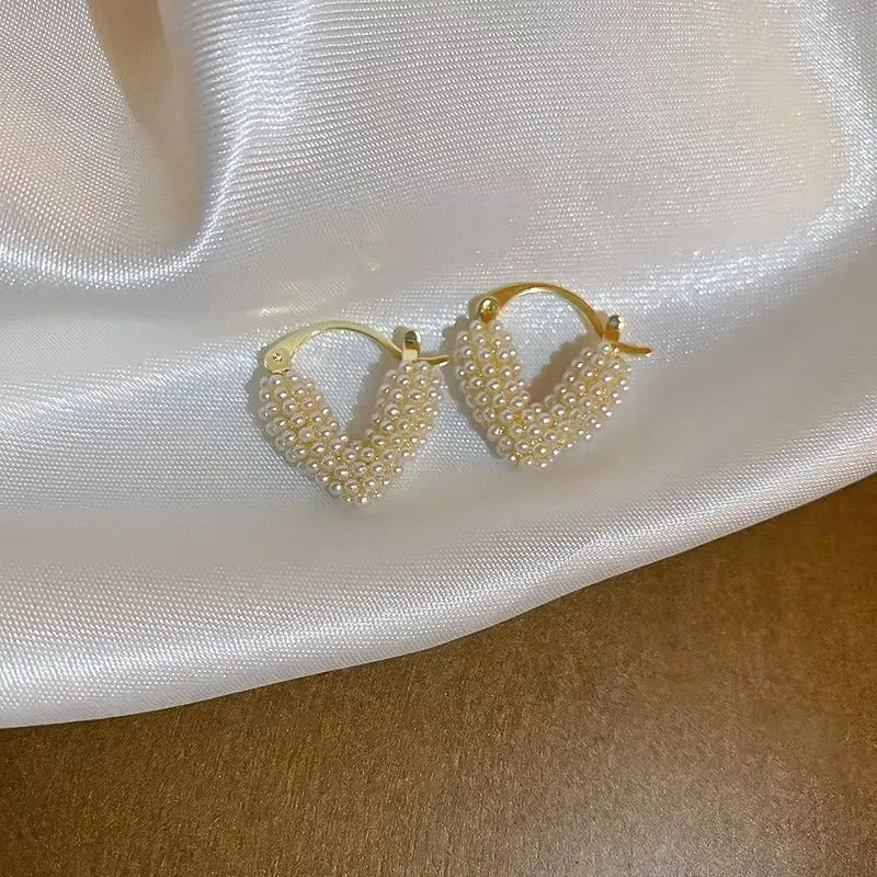 Micro Pearl Studded Heart Hoop Earrings