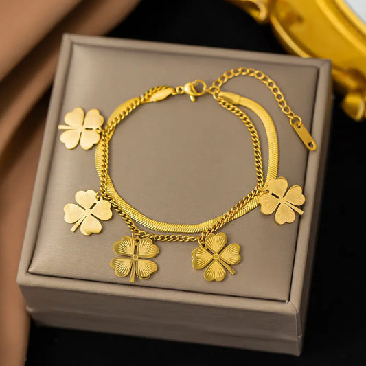 Four Leaf Clover Multi Layered Bracelet