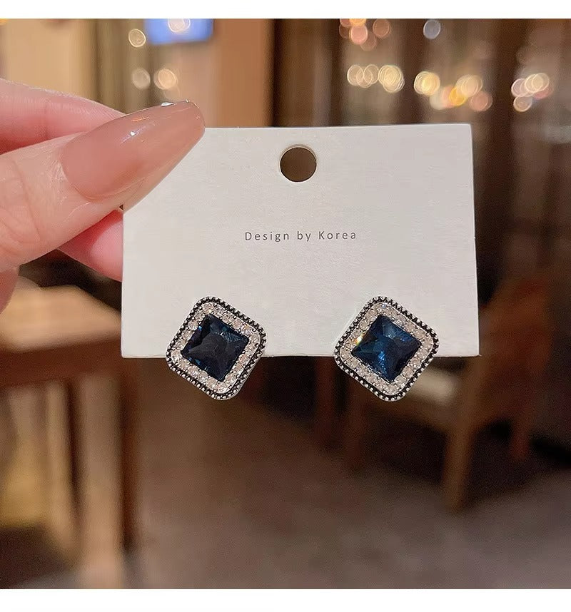 Blue Zircon Square Earrings