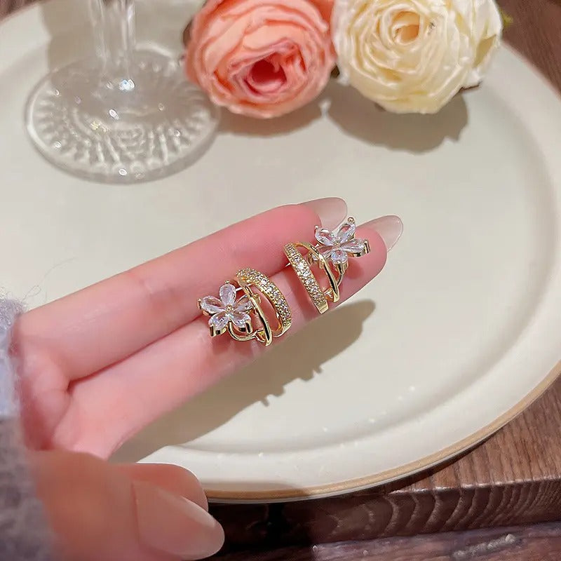 Micro Zircon Inlaid Crystal Flower Stud Earrings