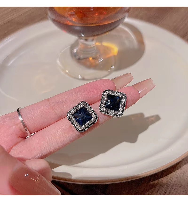 Blue Zircon Square Earrings