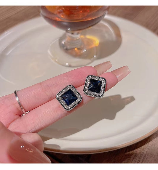 Blue Zircon Square Earrings