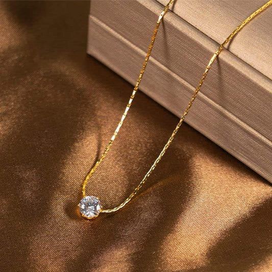 Anti Tarnish Solitaire CZ Diamond Necklace