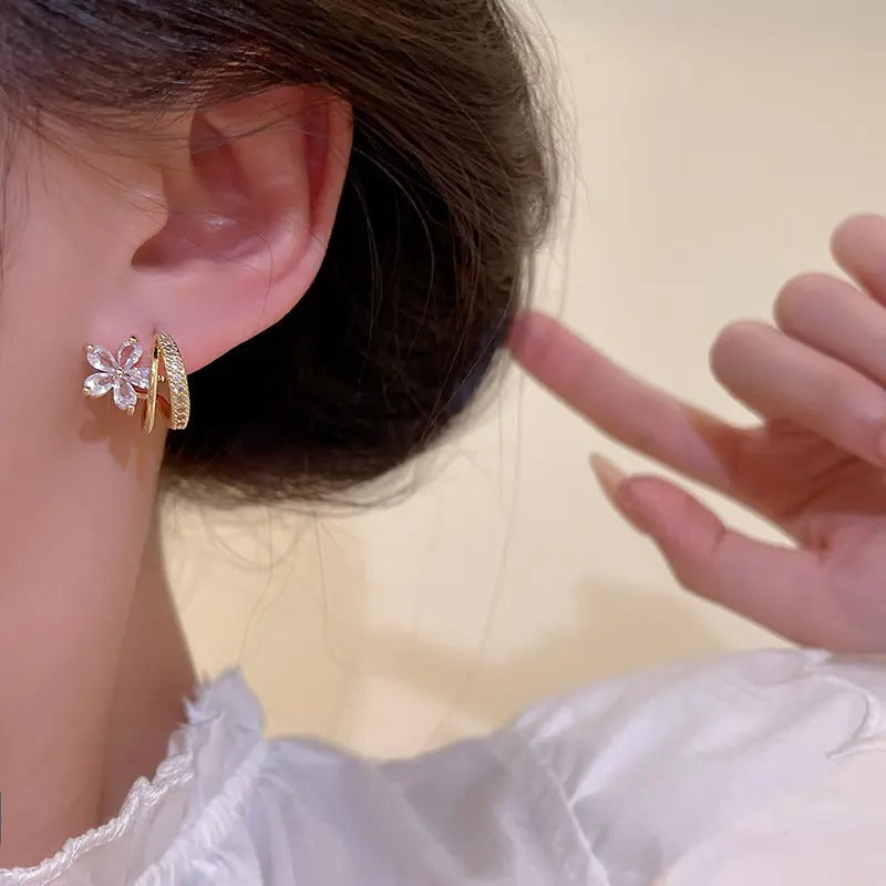 Micro Zircon Inlaid Crystal Flower Stud Earrings