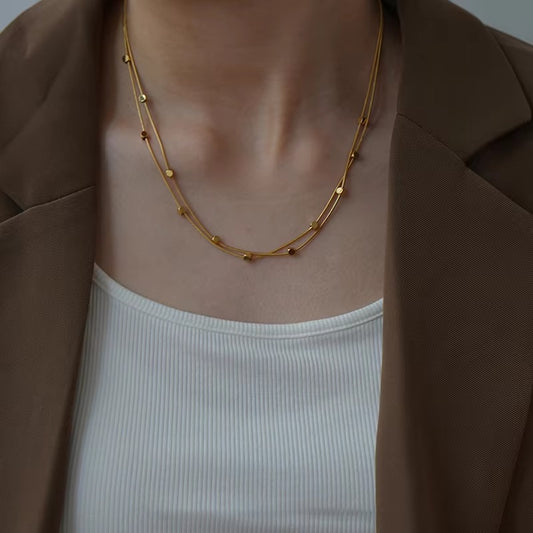 Retro Double-layer Herringbone Cubic Square Beads Necklace