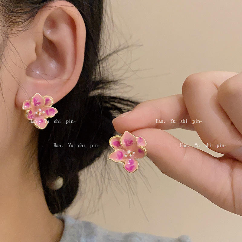 Enemal Art Pink Flower Style Stud Earrings