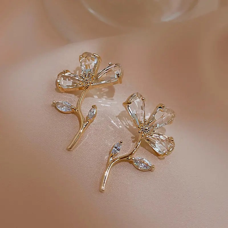 Glass Crystal Flower Stud Earrings