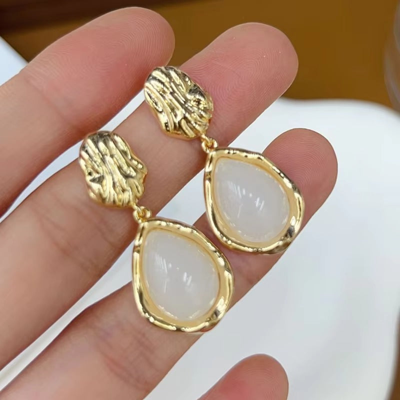 Golden Water Droplet Opal Drop Earrings