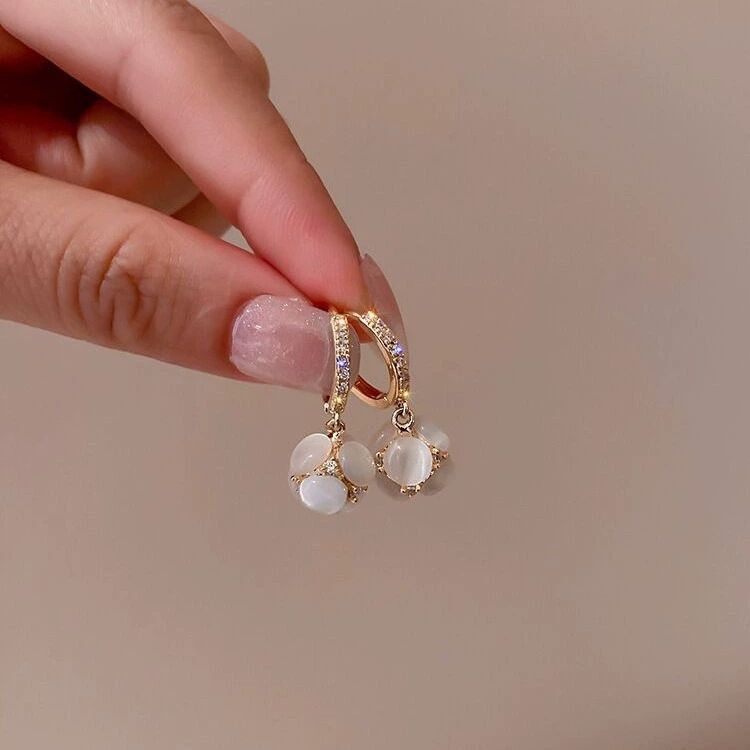 Opal Ball Drop Huggie Earrings