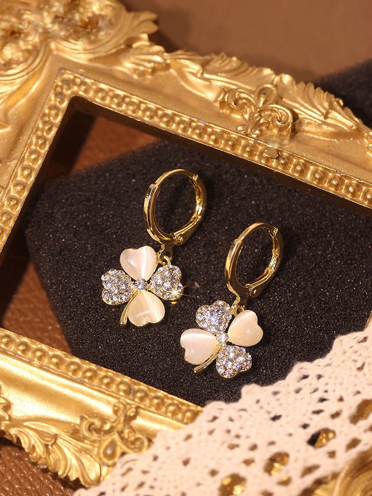 Four-leaf Clover Opal & Stone  Huggee Earrings