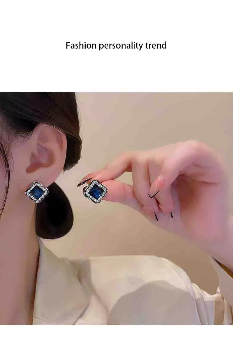 Blue Zircon Square Earrings