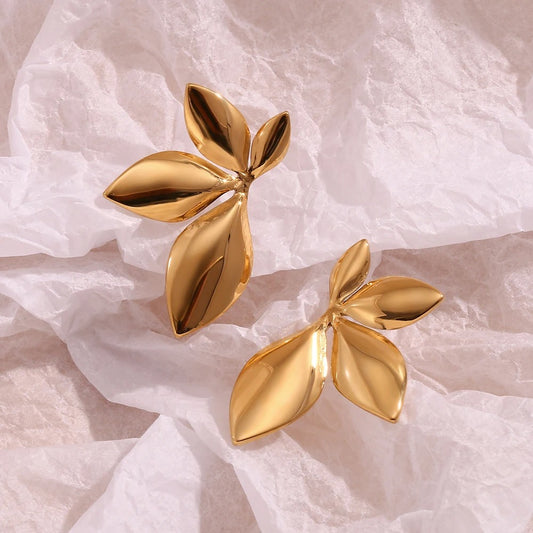 Oversized Gold Metal Leaf Style Studs