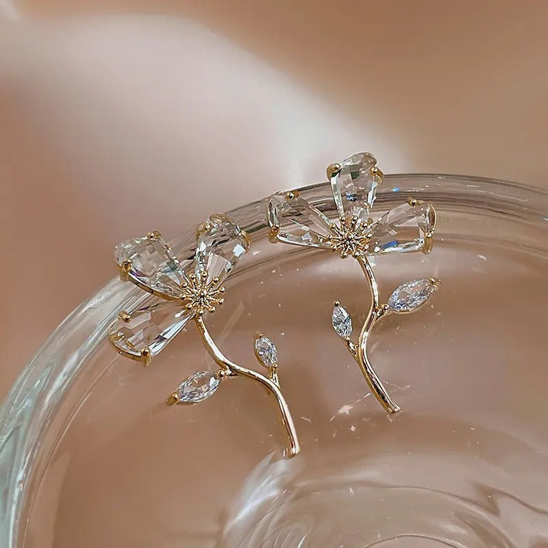 Glass Crystal Flower Stud Earrings