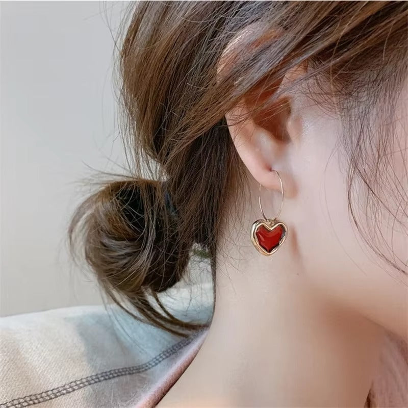 Blood Red Heart  Drop Hoops