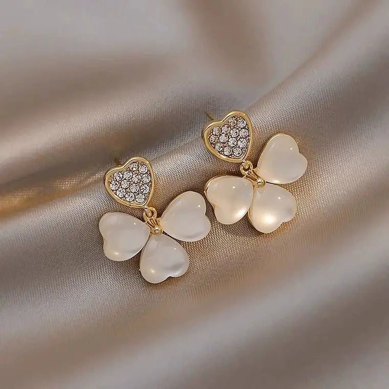 Opal Heart Clover Drop Earrings