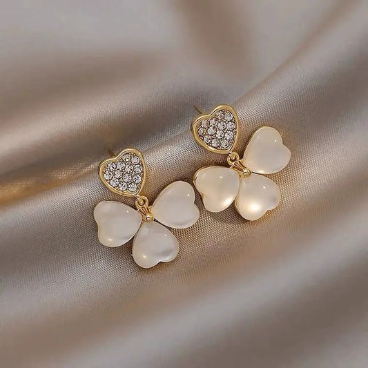 Opal Heart Clover Drop Earrings