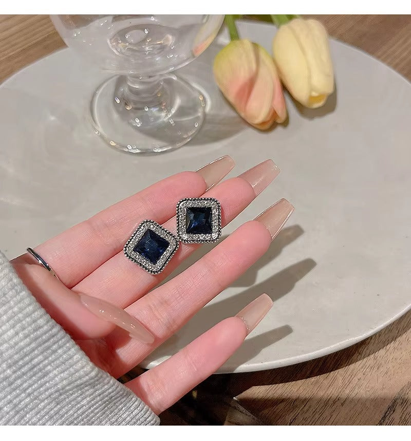 Blue Zircon Square Earrings