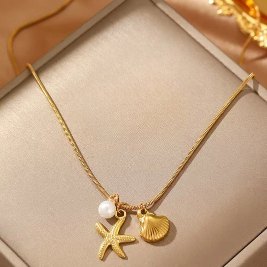 Pearl Shell & Starfish Pendant Necklace