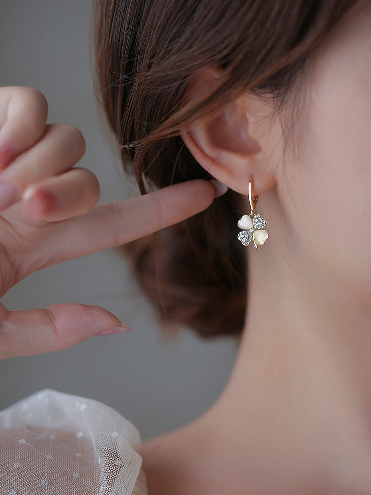 Four-leaf Clover Opal & Stone  Huggee Earrings