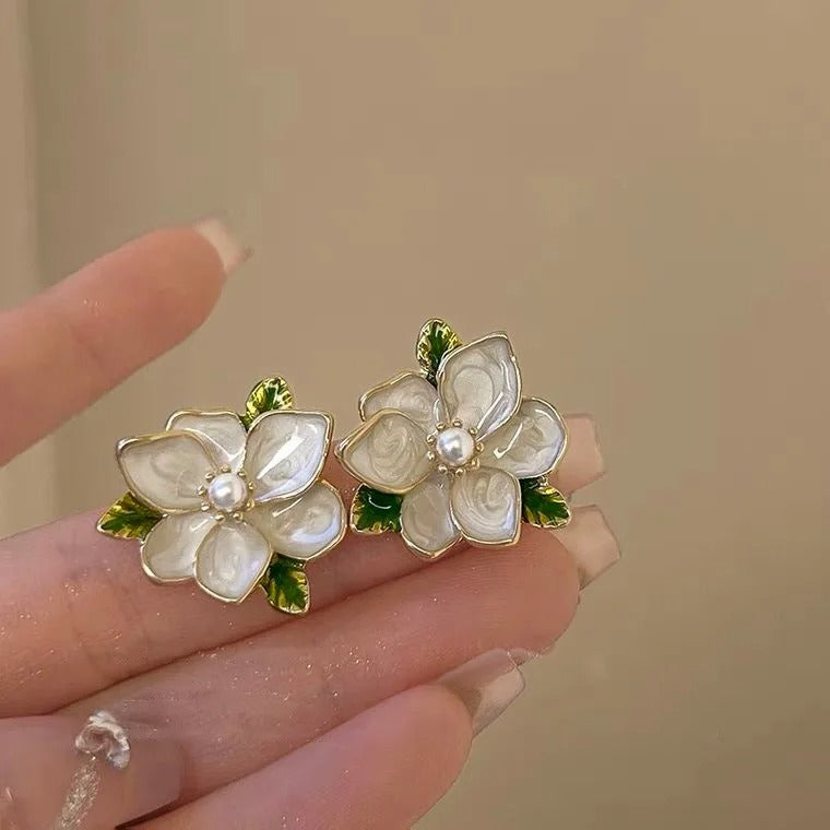 Delicate Enamel Camelia Floral Studs