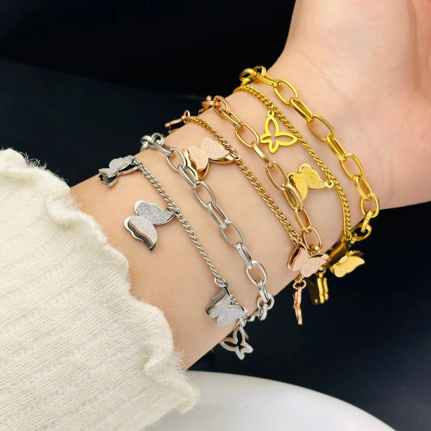 Butterfly Charm Dual Layer Chain Bracelet