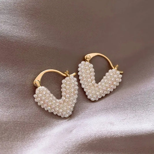 Micro Pearl Studded Heart Hoop Earrings