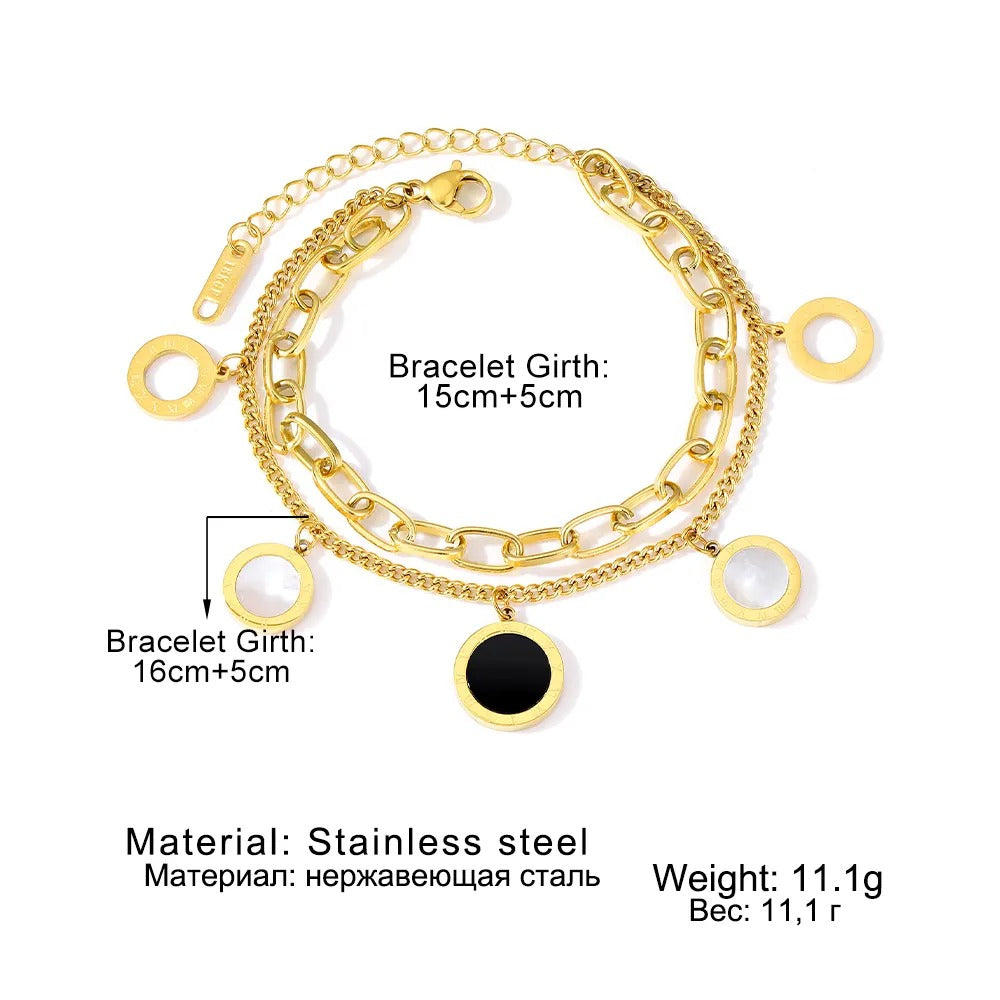 Black and White Bay-Roman Numeral Double Layer Bracelet