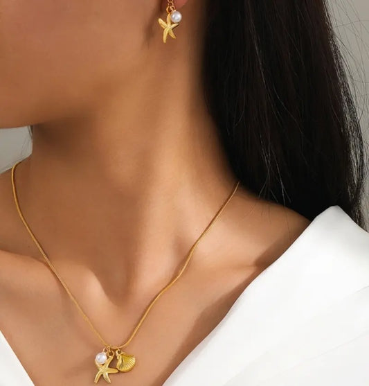 Pearl Shell & Starfish Pendant Necklace