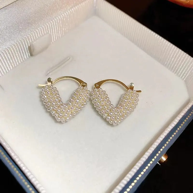 Micro Pearl Studded Heart Hoop Earrings
