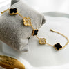 Black 4 Four Leaf Clover Flower Bracelet With Stones