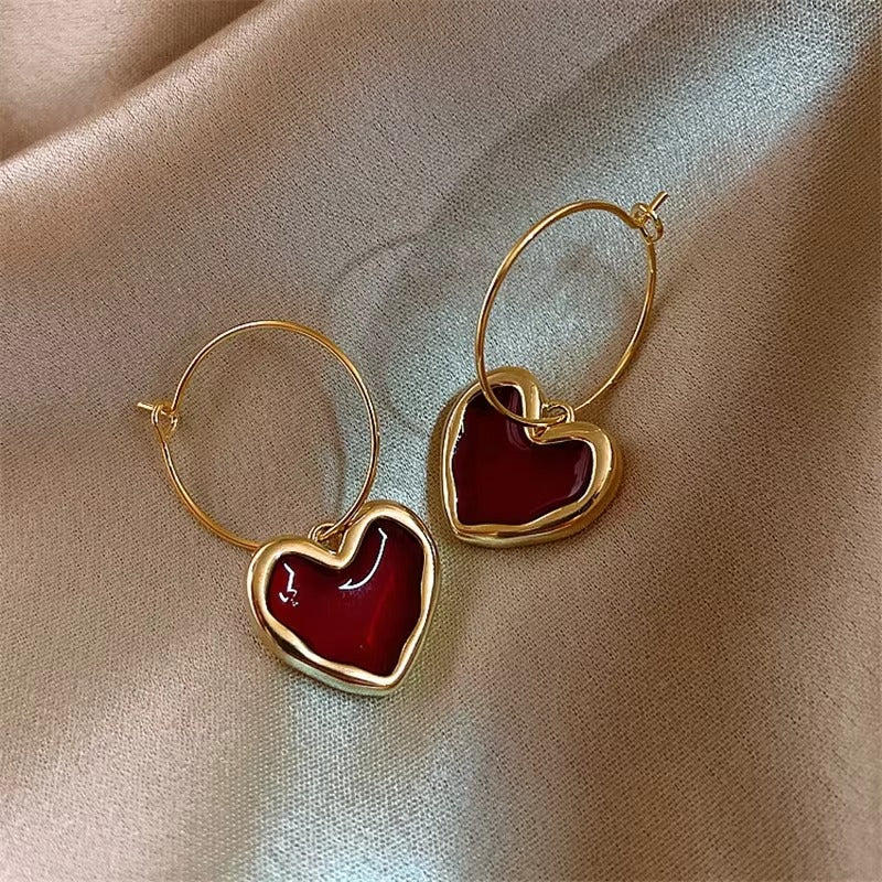 Blood Red Heart  Drop Hoops