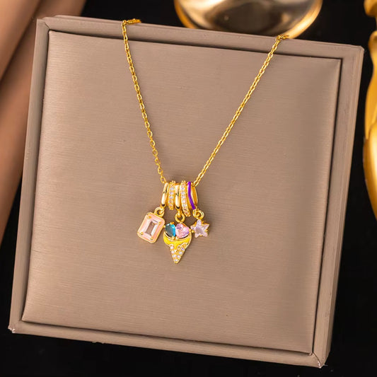 Multicolour Love Bow Combination Pendant Necklace
