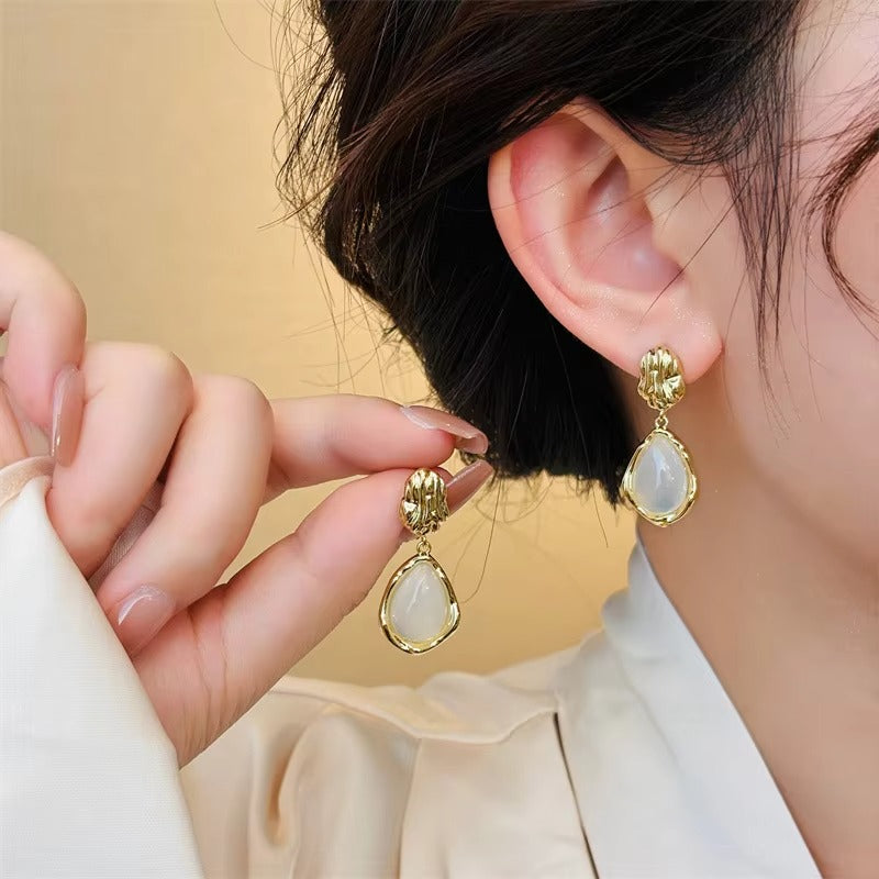 Golden Water Droplet Opal Drop Earrings