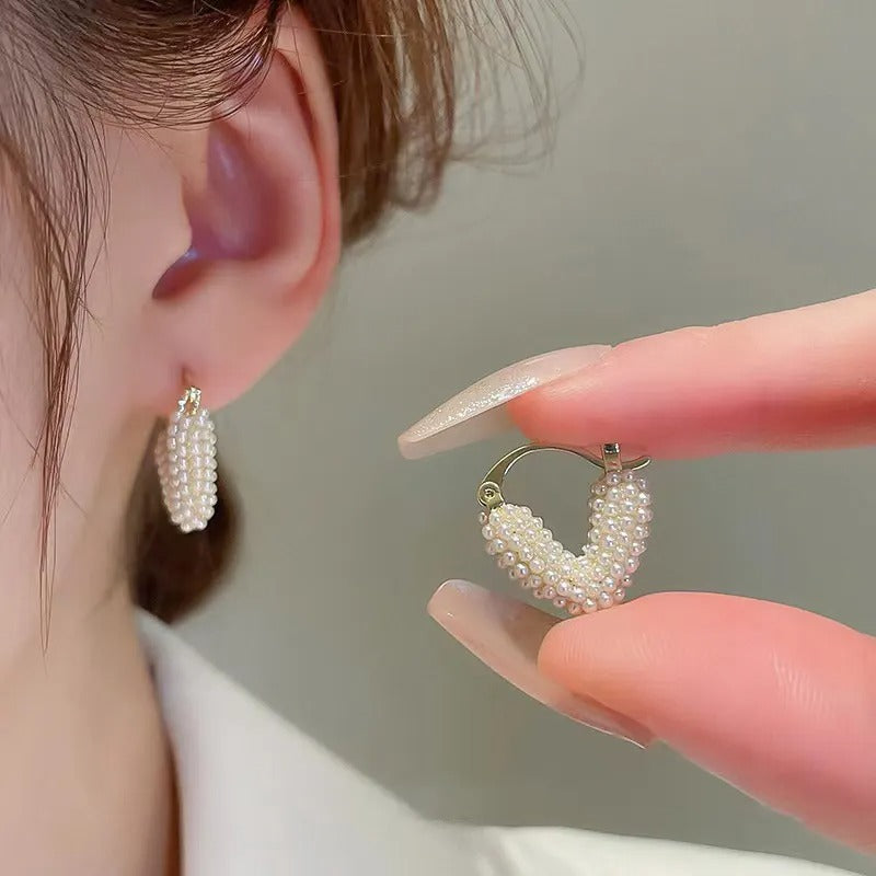 Micro Pearl Studded Heart Hoop Earrings