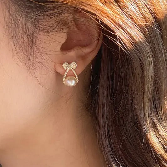 Bow Knot Pearl Stud Earrings