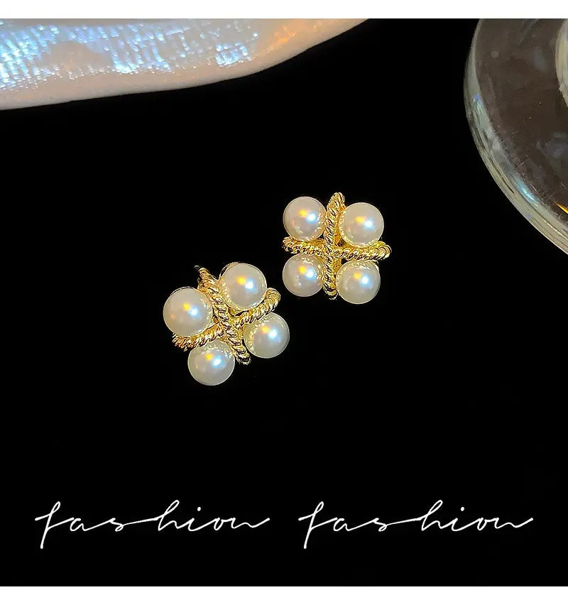 Cross Pearl Stud Earrings