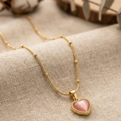 Anti Tarnish Pink Heart Chain Necklace