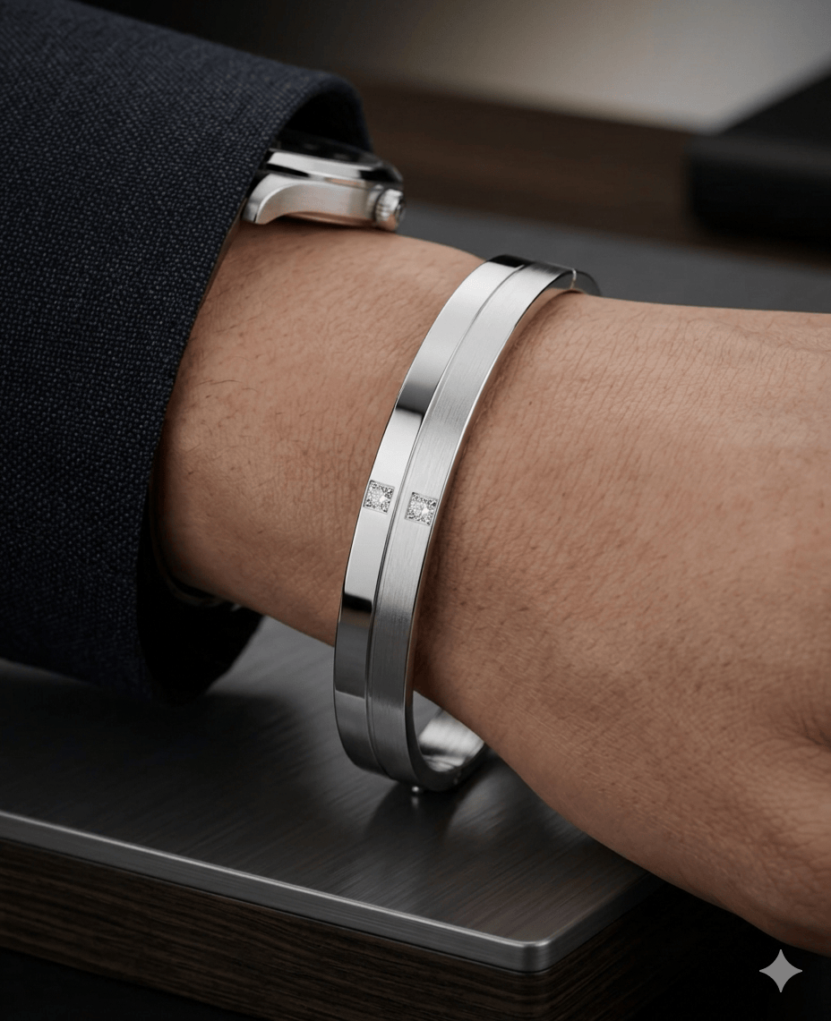 Anti Tarnish Elegant Men's Silver Kada Bracelet