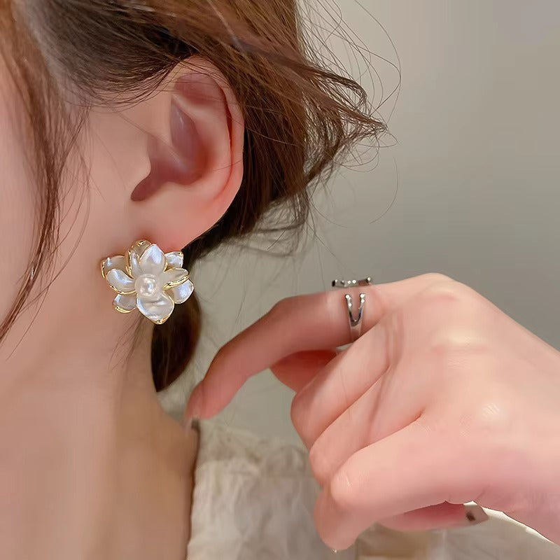 Camelia Oil Painted Stud Earrings