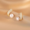 Elegant Zircon Dangle Pearl Leaf Stud Earrings