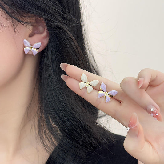 Enamel Drip Butterfly Stud Earrings