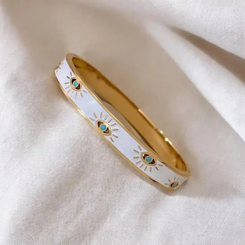 Anti Tarnish Enamelled Evil Eyes Bangle